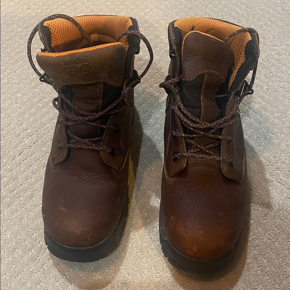 Timberland Dark Brown Leather Boots with Orange Lining